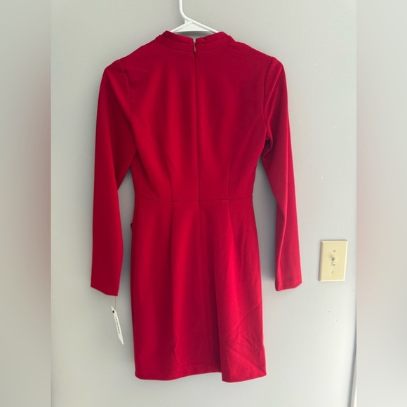 DKNY Womens Red Draped Ruched Sheath Long Sleeve Knee Length Wrap New Dress 2P - Picture 8 of 10